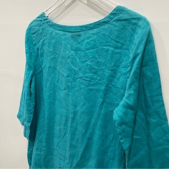 J. Jill Split Neck Linen Tunic Top Light Blue Medium Lagenlook - Picture 7 of 10